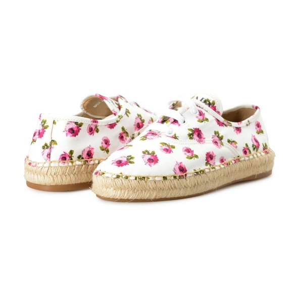 Prada Women\'s 1E988L Canvas Floral Print Lace Up Flats Casual Shoes